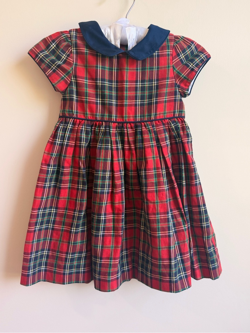 Edgehill Collection Red Tartan Dress with Navy Collar